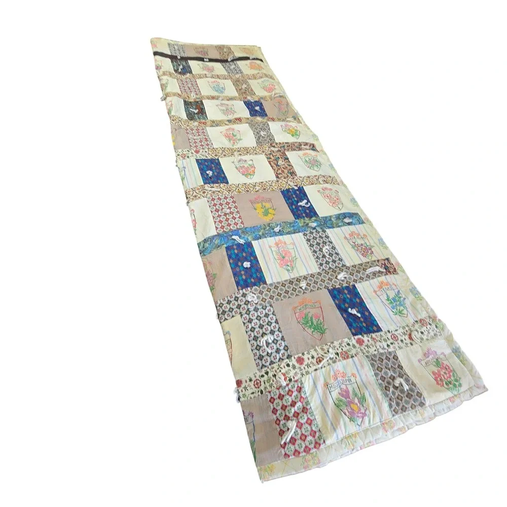 Vintage Handmade Quilt USA State Flowers Patchwork Folk Art Cottagecore 57x90